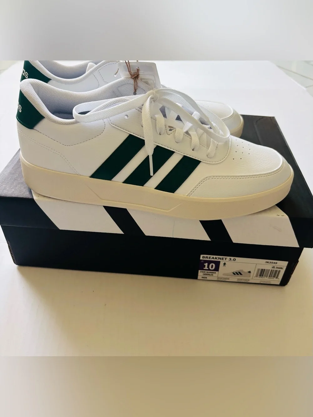 Adidas Breaknet 3.0 White Green Classic Sneakers Men’s Size 10 Style JR3549